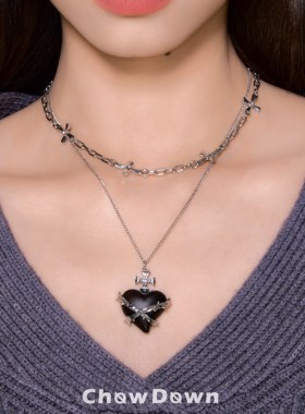 CHOWDOWN黑檀木桃心双层锁骨链