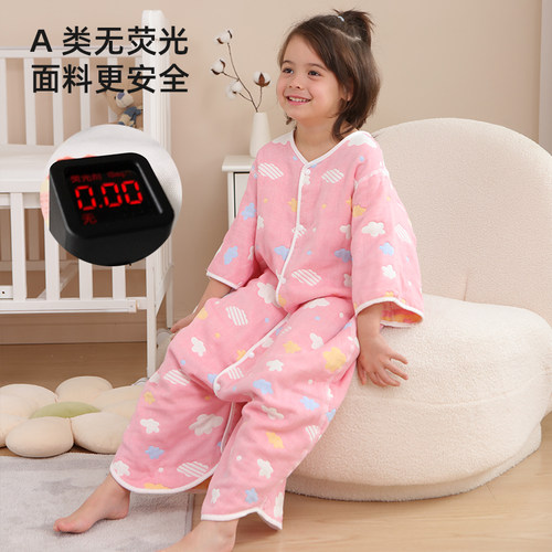 暖梦婴儿睡袋春秋夏季款儿童防踢被宝宝分腿纱布睡袋纯棉46层薄款 - 图0