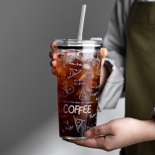 玻璃杯带吸管杯子女生喝水杯办公室大容量咖啡杯夏季冷饮杯奶茶杯 - 图1