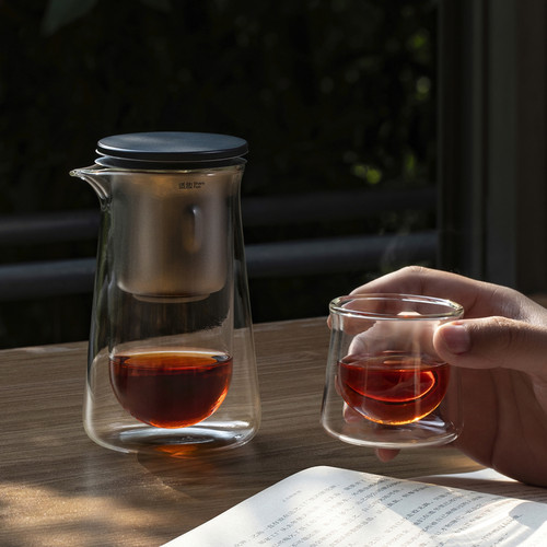 飘逸杯玻璃茶壶一键过滤泡茶壶套装家用耐热冲茶器磁吸茶水分离杯 - 图0