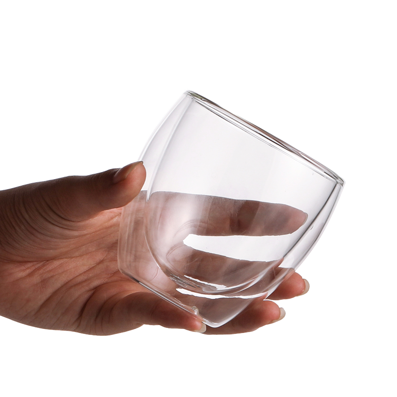 透明玻璃水杯套装家用带杯架耐热双层杯子家用会客厅办公待客茶杯-图1