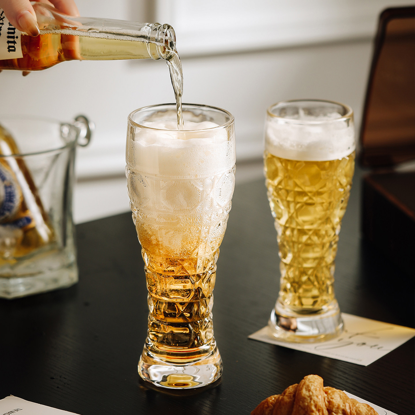漫时光法式菱格纹啤酒杯套装水晶玻璃杯家用高级感扎啤杯乔迁礼物,淘宝优惠券,粉丝福利购,淘宝优惠卷