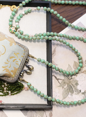 新中式国风绿色包长流苏斜挎包包链斜挎链背背链项链手机链