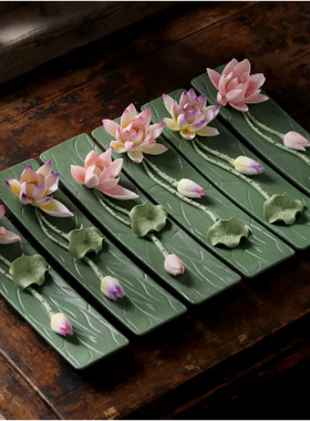 创意荷花摆件香插香薰炉线香插香座家用禅意手工莲花陶瓷香炉