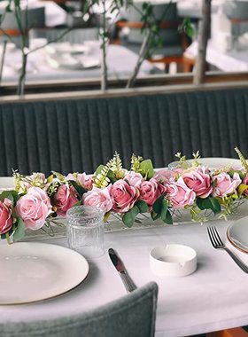 跨境有机玻璃矩形花卉餐桌中心摆长矩形花盒花瓶  亚克力现代花瓶