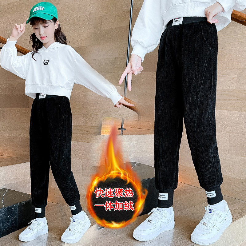 女童子冬季外穿洋气中大童加绒裤 贝虎儿裤子