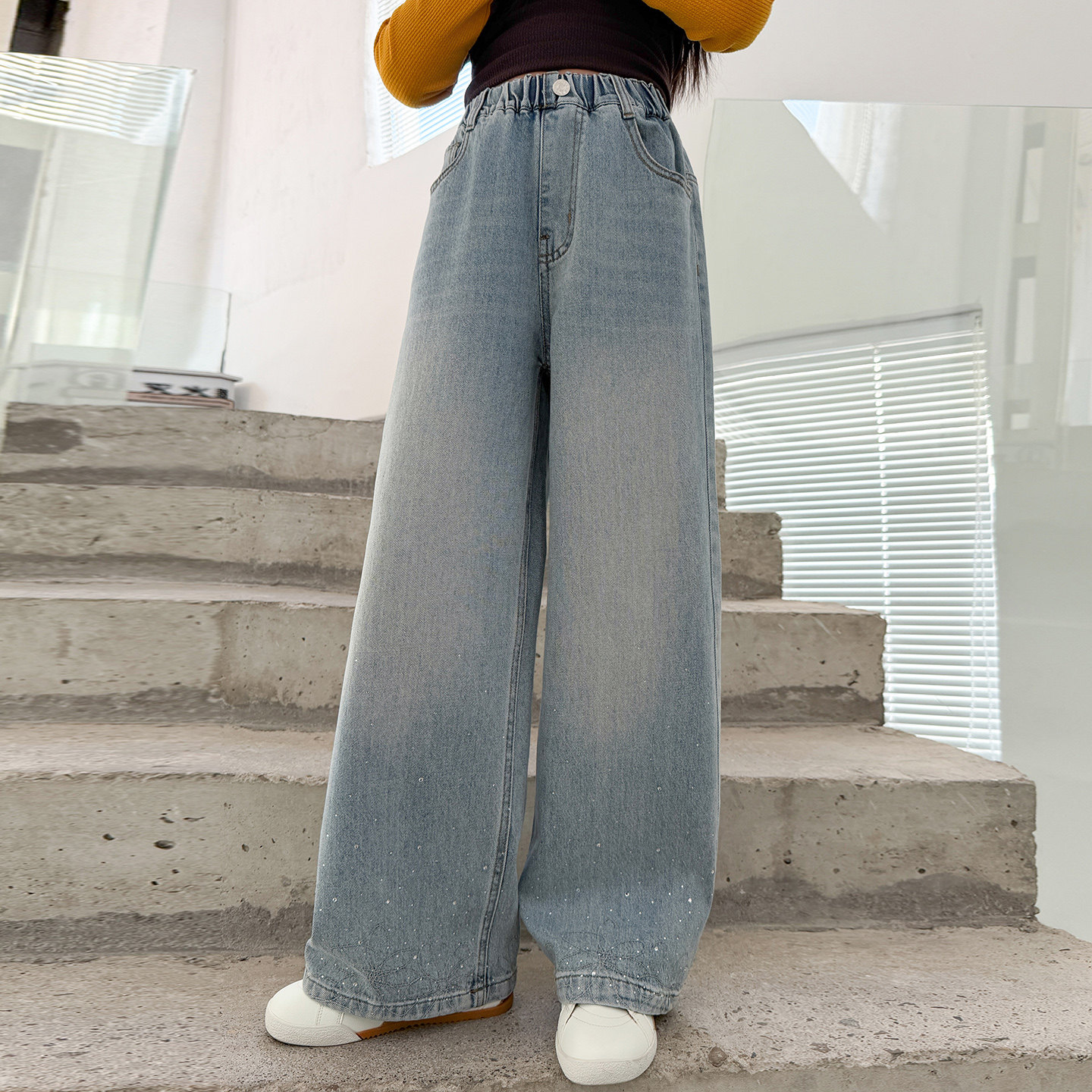 女童裤子春秋外穿2026新款春季洋气窄版牛仔长裤中大童休闲阔腿裤,淘宝优惠券,粉丝福利购,淘宝优惠卷