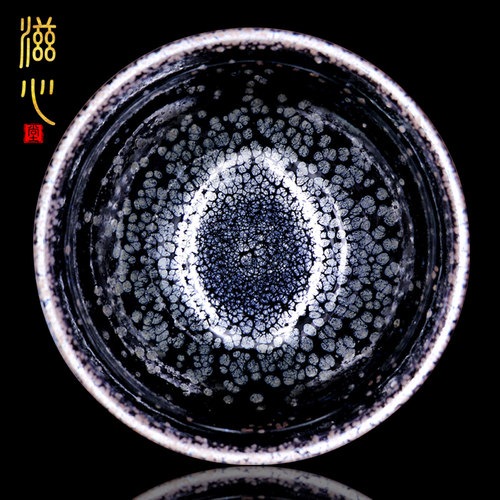滋心堂 卓立旗建盏茶杯黑釉银斑天目盏传统鹧鸪斑油滴茶盏主人杯 - 图1