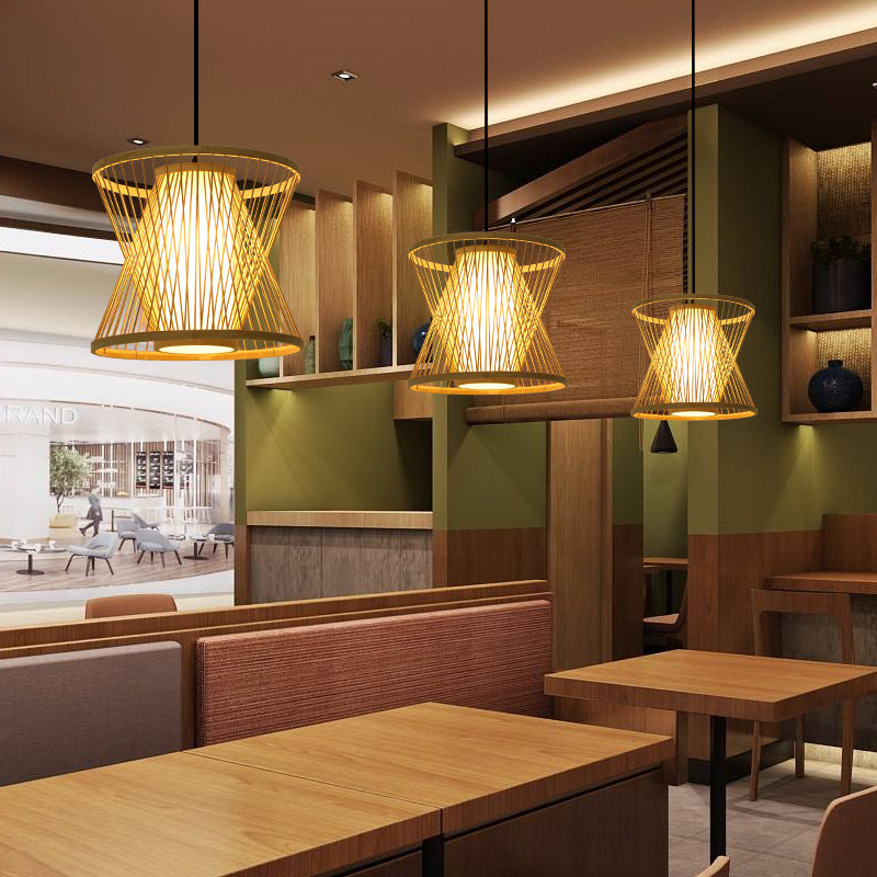 竹编吊灯个性创意中式茶楼日式火锅店包间餐厅民宿带射灯竹子灯具_虎窝淘