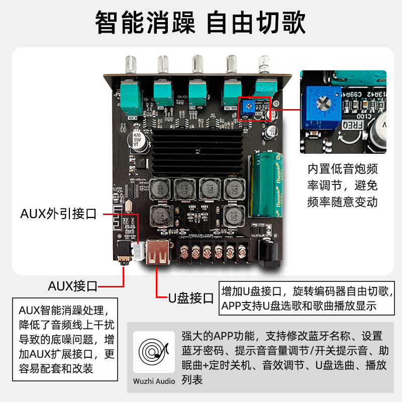 ZK-TB21S 2.1声道蓝牙音频功放板模块 重低音炮 中音 高音TPA3116 - 图1