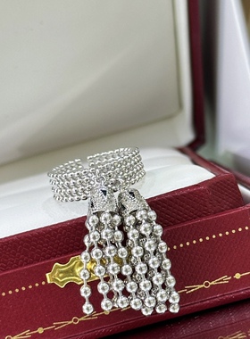 欧美高级感流苏圆珠戒指通体925纯银个性嘻哈街拍女戒高级感首饰