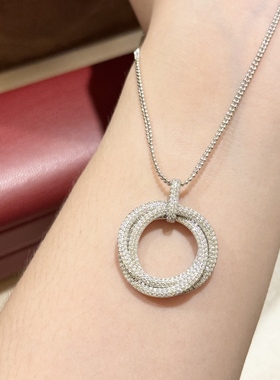 欧美时尚三环项链通体925纯银重工珠宝款绕线圆形不规则光珠链条