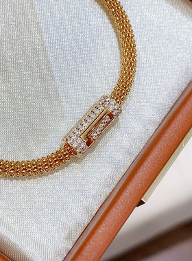 欧美高级感软骨编织手链金色通体925纯银富家千金中古重工打造