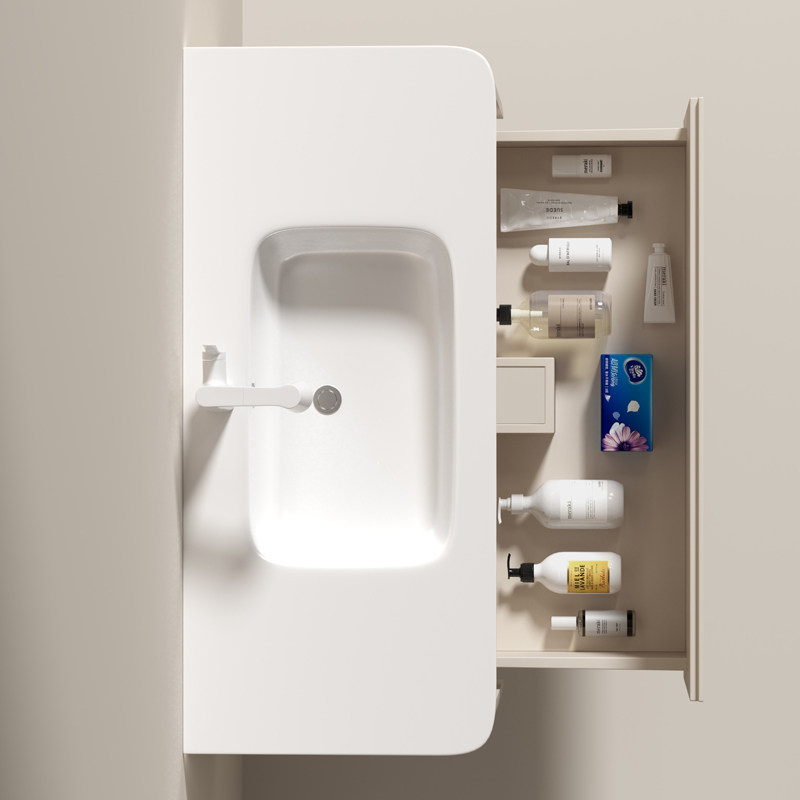 法安思圆角奶油色组合圆弧洗手盆柜 法安思卡威德朗浴室柜组合