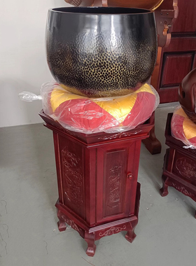 草花梨龙雕大木鱼法器铜磬