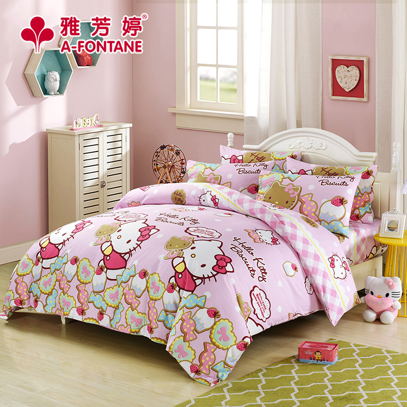 雅芳婷hellokitty四件套全棉純棉卡通兒童凱蒂貓床笠多件套公主風