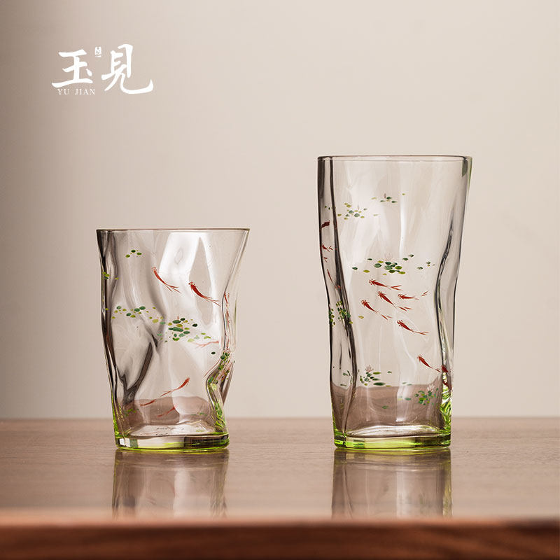 北大史玉见新款玻璃绿茶杯景德镇手绘防烫茶杯家用送礼纯手工水杯,淘宝优惠券,粉丝福利购,淘宝优惠卷