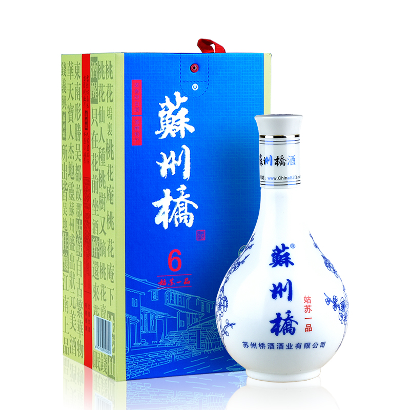 苏州桥姑苏一品白酒 42度浓香型固态法发酵粮食酒两盒装500mL*2瓶