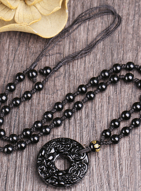 黑曜石貔貅平安扣水晶吊坠