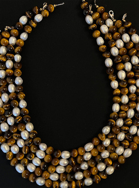 原创设计虎眼石珍珠项链