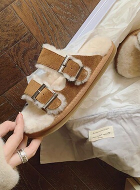 ugg,联名秋冬勃肯二字毛毛拖鞋女