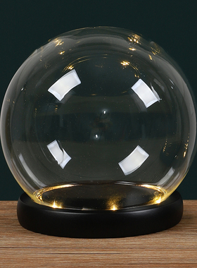 发光球形玻璃罩透明展示盒哪吒人偶积木桌面摆件手办带灯防尘罩