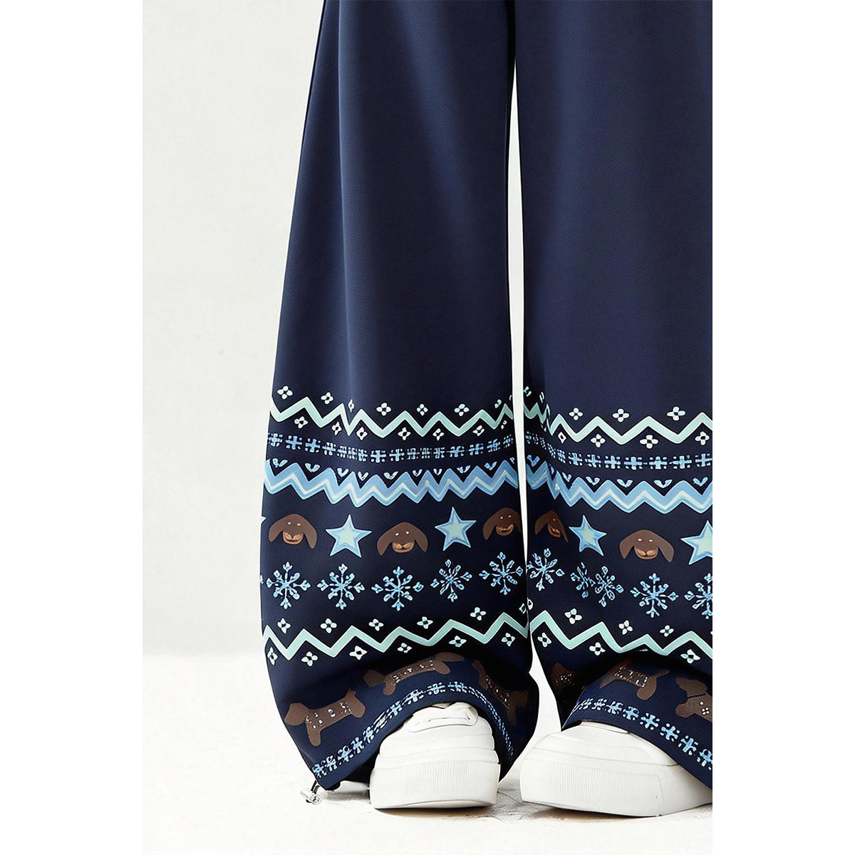 自然涩费尔岛印花加绒弯刀裤女秋冬季新款松紧腰保暖百搭休闲裤子,淘宝优惠券,粉丝福利购,淘宝优惠卷