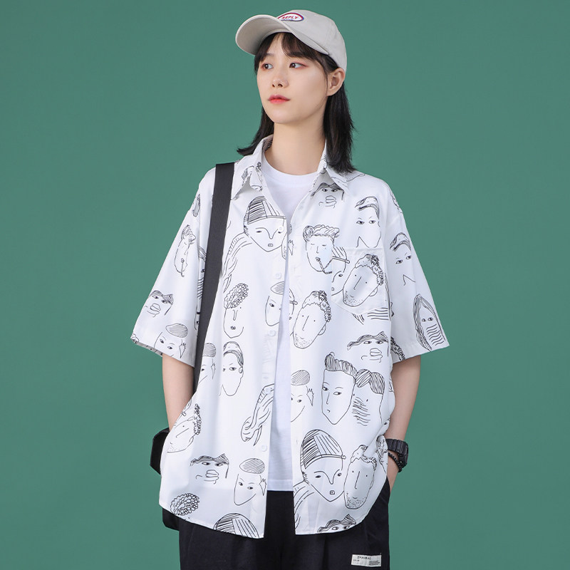 夏季盐系短袖港风宽松女装日系衬衫 自然涩衬衫