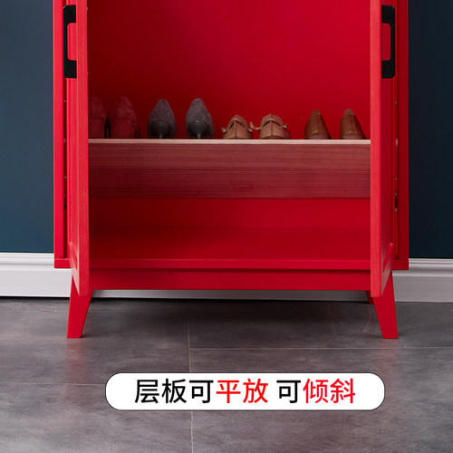 现代简约家用门口实木对开门大容量鞋柜轻奢玄关多层收纳储物柜子 - 图0