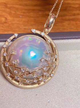 日本成品极光金钻石吊坠项链