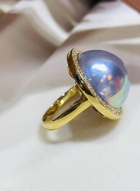 蓝光镜面金钻石猫眼炫彩戒指崖厂