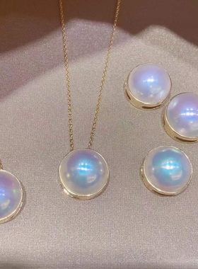 日本成品白色珍珠炫彩项链吊坠