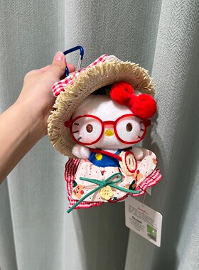 无印MUJ正版三丽鸥出游戴蝴蝶结草帽Kitty猫包挂件钥匙扣毛绒玩偶