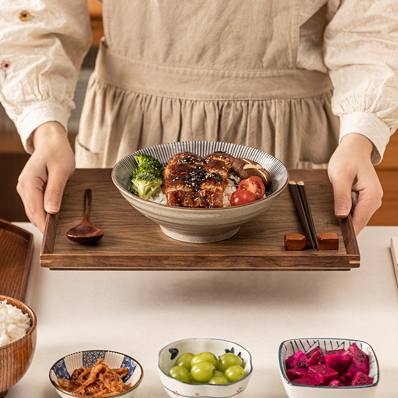 摩登主妇家用木托盘黑胡桃木茶盘日式木质收纳盘子实木一人食餐盘-图1