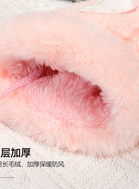 潮符毛绒手套女冬季卡通五指