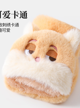冬季加绒半指翻盖狐狸毛绒手套
