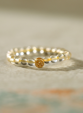 灵机钱母黄水晶戒指水晶