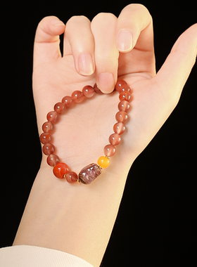 飘花南红紫幽貔貅招财转运手链