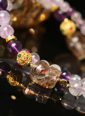 灵机麦玲玲超七貔貅项链白水晶双圈女款原创设计双圈手链情侣款