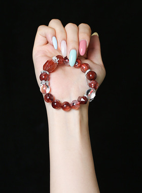 灵机大颗粒红胶花白水晶手链