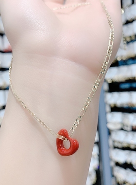 法式红色桃心爱心链条潮项链轻奢小众高级感女圣诞复古心形锁骨链