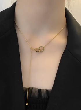 小众环扣流苏钛钢项链女