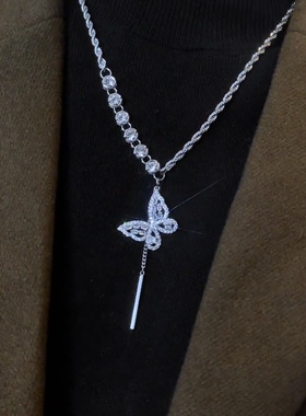 小众设计蝴蝶毛衣链女项链