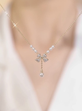 小众设计珍珠项链女蝴蝶结