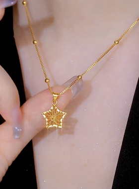 锆石金色五角星项链女