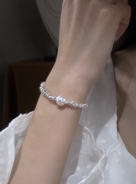 不规则碎银子珍珠吊坠手链女