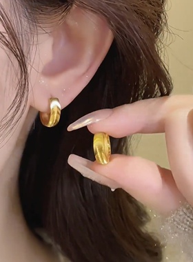 金色波澜耳扣女925银针轻奢小众