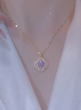 韩版镶钻水晶四叶花钛钢