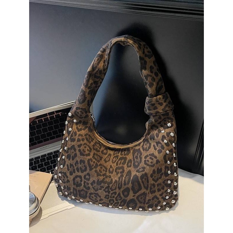 专柜品牌高级感豹纹铆钉大容量包包女2025新款潮时尚手提单肩包通,淘宝优惠券,粉丝福利购,淘宝优惠卷