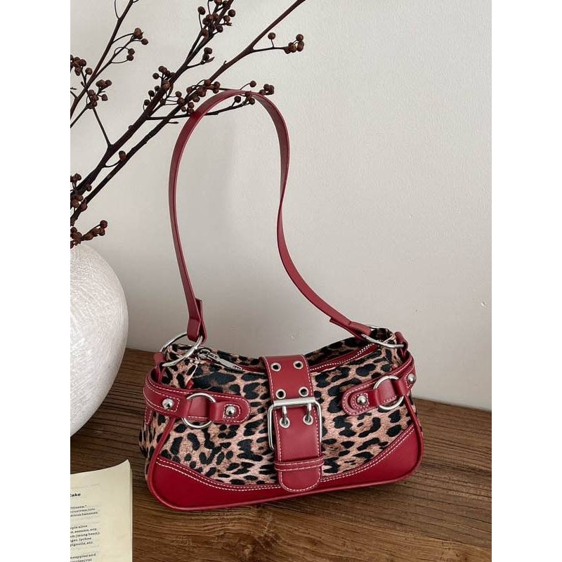 专柜品牌复古皮带扣豹纹气质单肩2025秋冬新款时尚铆钉大容量休闲,淘宝优惠券,粉丝福利购,淘宝优惠卷